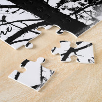 B&W Nevermore Raven Tree Silhouette - E.A. Poe Jigsaw Puzzle