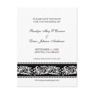 B&W scroll custom wedding save the date flat cards postcard