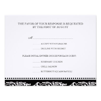 B&W scroll elegant rsvp wedding response card Announcement