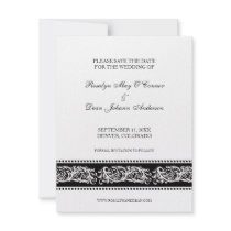 B&W scroll elegant wedding save the date flat card invitations
