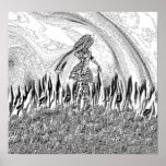 B&W Sketch Biomechannequin 1 Fire Candycorn Print