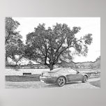 B&W Sketch Style Mustang on a Beach posters