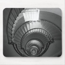 B&W spiral lighthouse staircase Mouse Pad