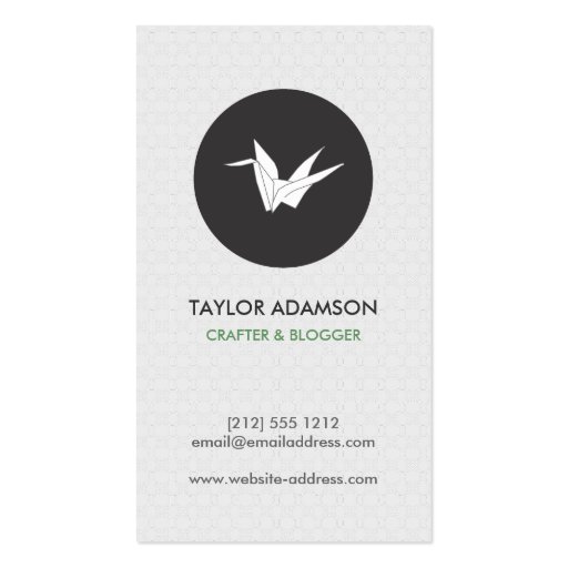 B&W Vintage Patterned Origami Crane Business Card (front side)