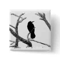 B&W Winter Raven Edgar Allan Poe Pin