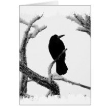 B&W Winter Raven Edgar Allan Poe Greeting Card