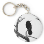 B&W Winter Raven Edgar Allan Poe Keychain