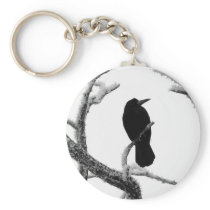 B&W Winter Raven Edgar Allan Poe Keychain