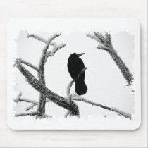 B&W Winter Raven Edgar Allan Poe Mouse Mat