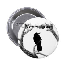 B&W Winter Raven Edgar Allan Poe Nevermore Button