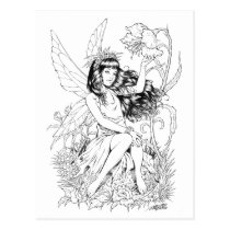 fairy, fairies, fae, young, girl, flowers, nature, nymph, sprite, al rio, fantasy, illustration, Postkort med brugerdefineret grafisk design