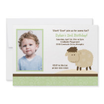 Baa Baa Sheep Green *PHOTO* Birthday 5x7 Invitation
