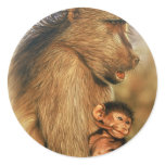 Baboon & Baby Prints Round Stickers