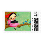 BABUSHKA and CAT meet BLUE BIRDS Stamps