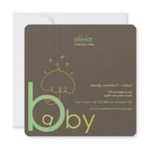 Baby "a" in B Boy Girl Green Cute Baby Shower Custom Announcements