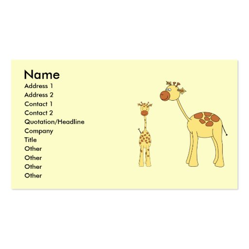 Baby and Adult Giraffe. Business Card Template (front side)