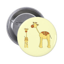 Baby and Adult Giraffe. Pinback Button