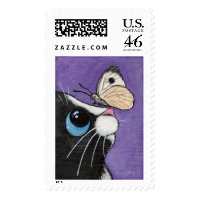 Baby and the Large White - Cat Postage by LisaMarieArt