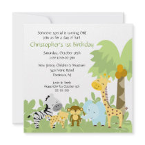 Baby Animal Jungle Birthday Invitation by celebrateitinvites Baby Animal Jungle Birthday Invitation