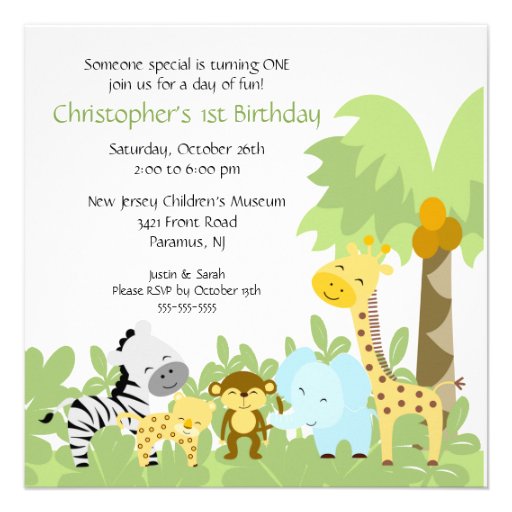 Baby Animal Jungle Birthday Invitation