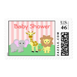 Baby Animals Baby Shower Pink Postage Stamp stamp