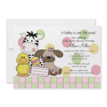 Baby Animals Girl Baby Shower Invitation by celebrateitinvites Baby Animals Girl Baby Shower Invitation
