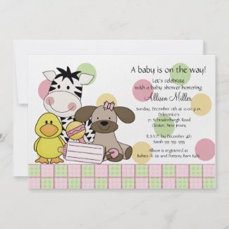 Baby Animals Girl Baby Shower Invitation invitation