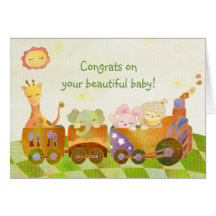 Baby Animals on Choo Choo Train: New Baby Greeting Card