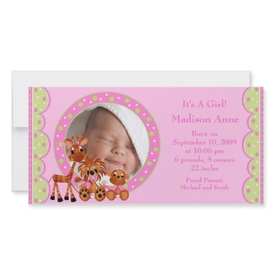 Baby Animals PHOTO Girl Birth Announcement Custom Photo Card by celebrateitinvites
