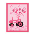 Baby Announcement Pink Tractor with Balloons postcard