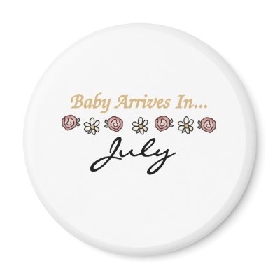 Baby Arrives in July Fridge Magnet by maternity