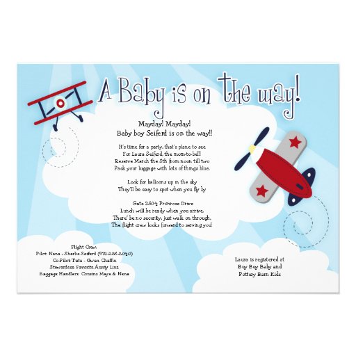 BABY AVIATOR Airplane 5x7 Baby Shower Invitation from Zazzle.com