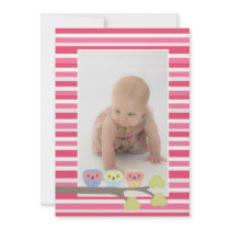 Baby Baptism Christening Pink Owls Photo Invite