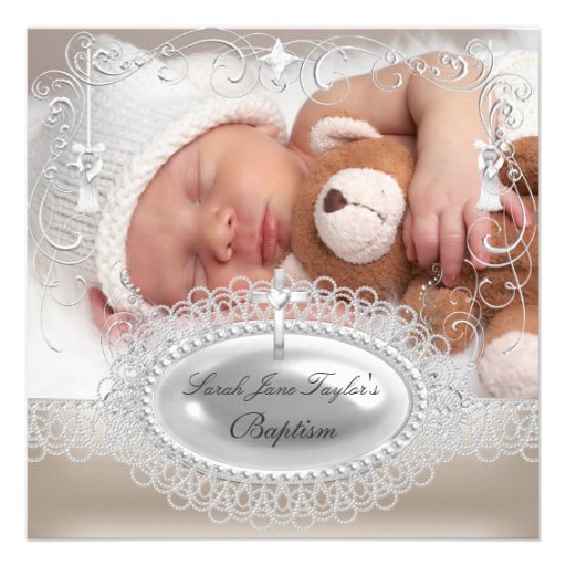 Baby Baptism Girl Boy Christening Pearl Custom Announcement