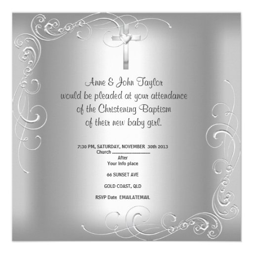 Baby Baptism Girl Boy Christening Silver Pearl Personalized Invitation