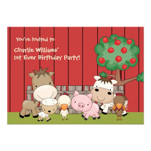 Baby Barnyard Buddies Birthday Party  Invitation
