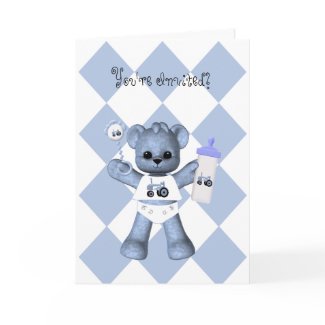 Baby Bear and Blue Tractor Shower Invitation card