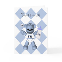 Baby Bear and Blue Tractor Shower Invitation Greeting Cards