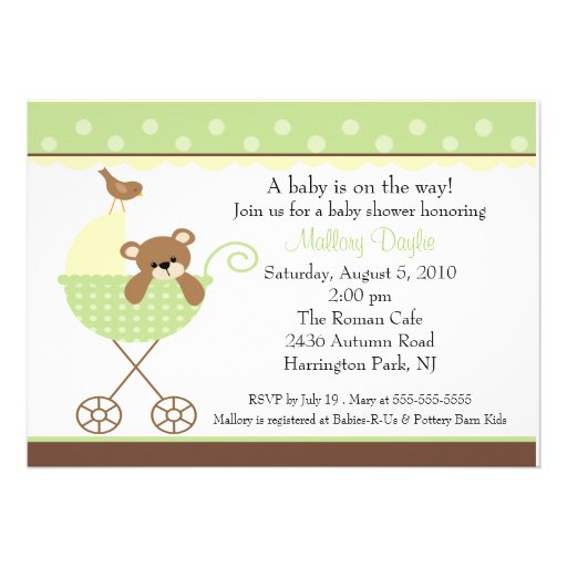 Baby  Bear Carriage Neutral Baby Shower Invitation