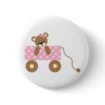 Baby Bear in Cute Pink Wagon