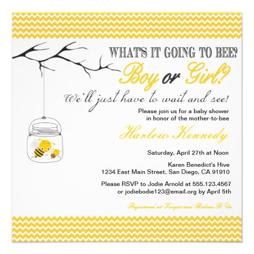 Baby Bee Shower invitation Gender neutral reveal (front side)