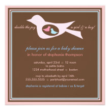 Baby Birdie Twins Pink Blue Baby Shower Invitation