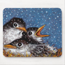BABY BIRDS IN SNOW mousepads