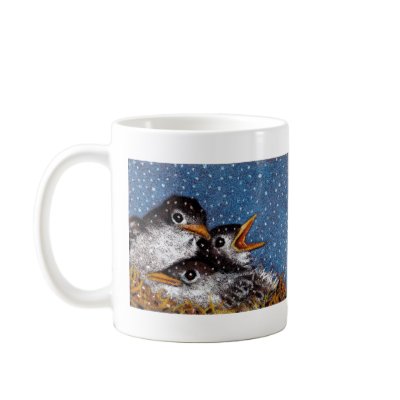 BABY BIRDS IN SNOW COFFEE MUGS by joyart
