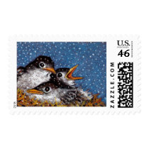 BABY BIRDS IN SNOW postage