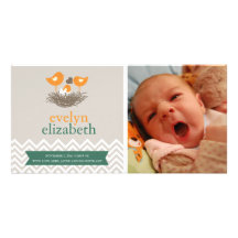 Baby Bird's Nest Baby Announcement - Chevron Custom Photo Card