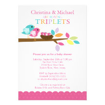 Baby Birds Nest Triplets Baby Shower Invitations
