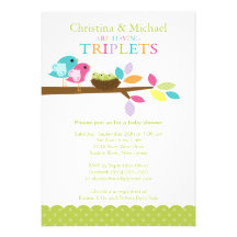 Baby Birds Nest Triplets Baby Shower Invitations