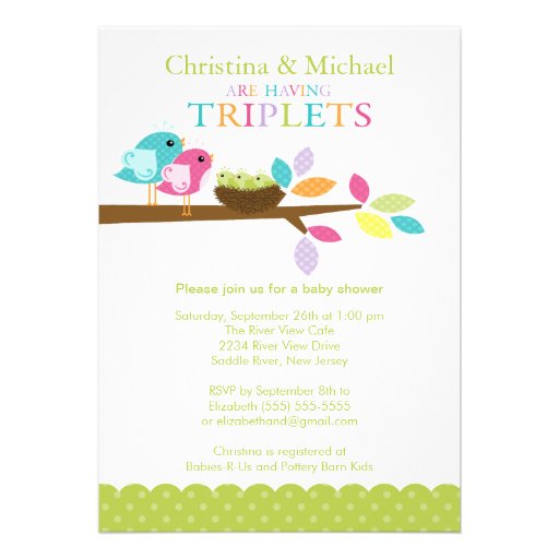 Baby Birds Nest Triplets Baby Shower Invitations (front side)