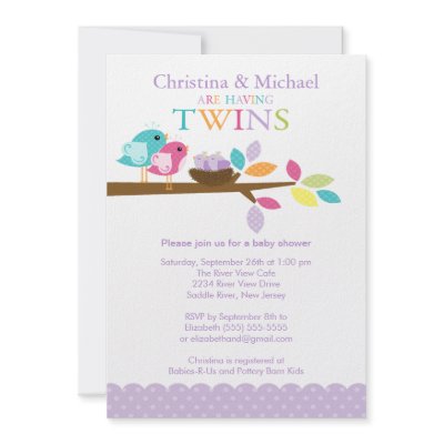 Baby Birds Nest Twins Baby Shower Invitations by celebrateitinvites